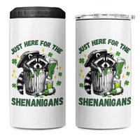 Funny Raccoon St Patricks Day Meme 4 in 1 Can Cooler Tumbler Trash Panda Just Here For The Shenanigans