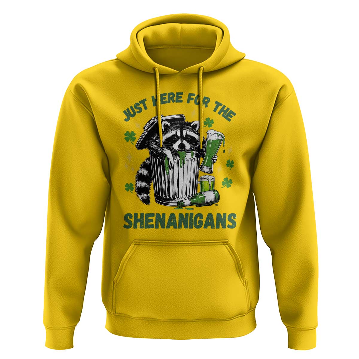 Funny Raccoon St Patricks Day Meme Hoodie Trash Panda Just Here For The Shenanigans