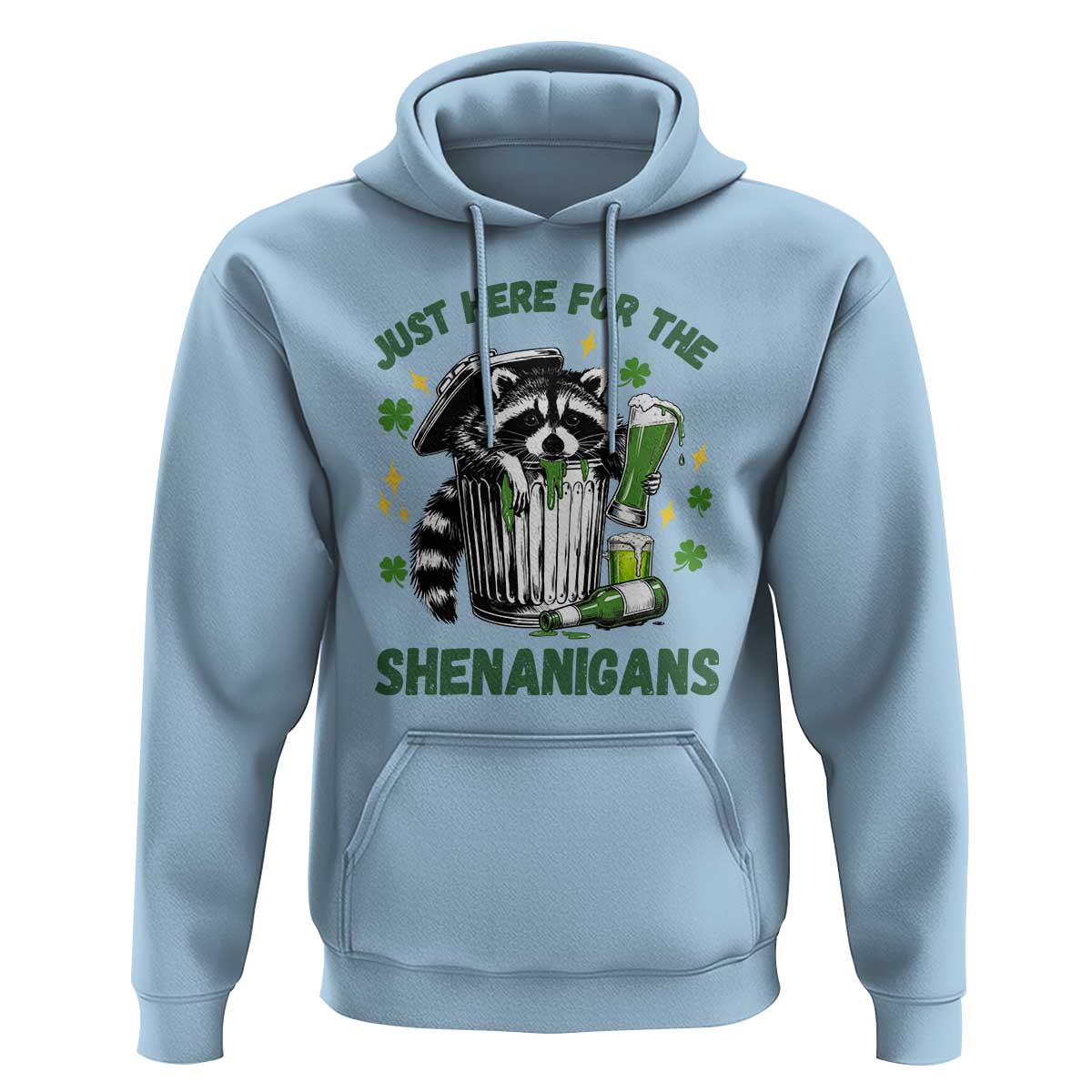 Funny Raccoon St Patricks Day Meme Hoodie Trash Panda Just Here For The Shenanigans