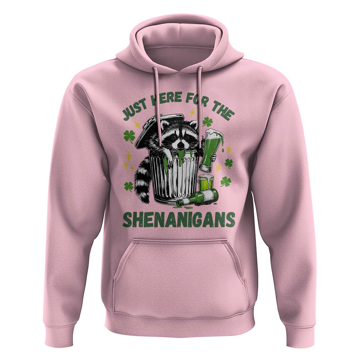 Funny Raccoon St Patricks Day Meme Hoodie Trash Panda Just Here For The Shenanigans
