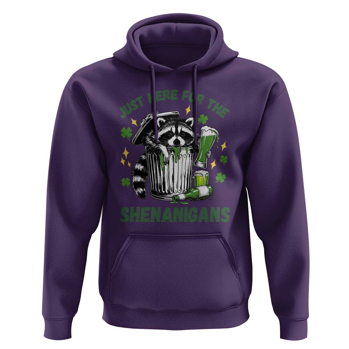 Funny Raccoon St Patricks Day Meme Hoodie Trash Panda Just Here For The Shenanigans