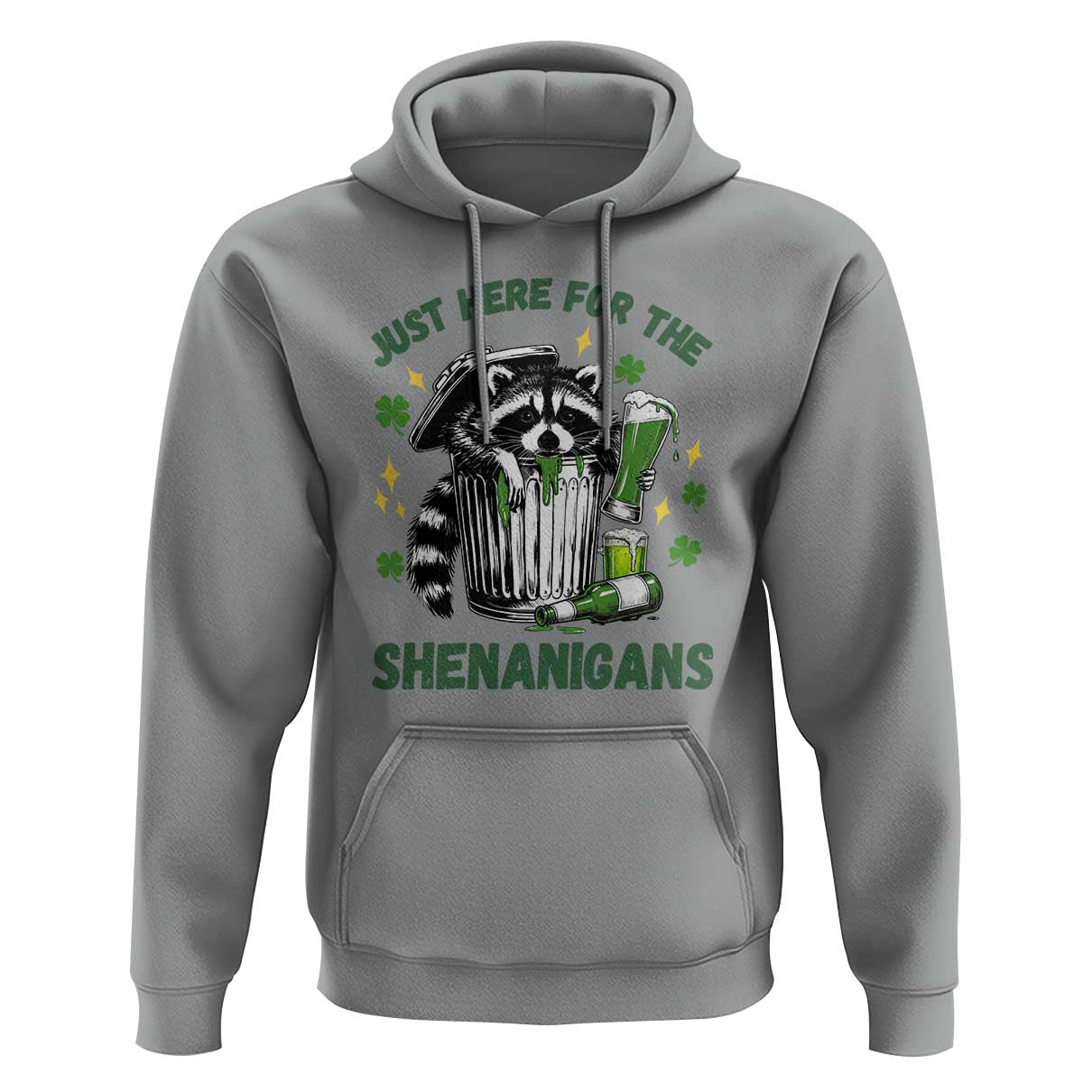 Funny Raccoon St Patricks Day Meme Hoodie Trash Panda Just Here For The Shenanigans