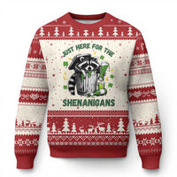 Funny Raccoon St Patricks Day Meme Ugly Christmas Sweater Trash Panda Just Here For The Shenanigans