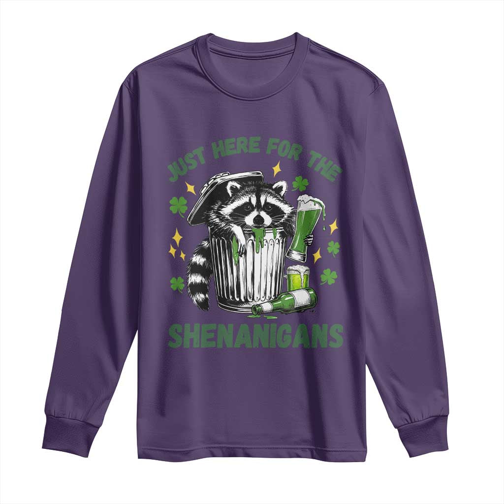Funny Raccoon St Patricks Day Meme Long Sleeve Shirt Trash Panda Just Here For The Shenanigans