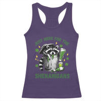 Funny Raccoon St Patricks Day Meme Racerback Tank Top Trash Panda Just Here For The Shenanigans