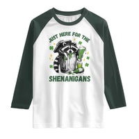Funny Raccoon St Patricks Day Meme Raglan Shirt Trash Panda Just Here For The Shenanigans