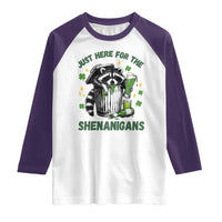Funny Raccoon St Patricks Day Meme Raglan Shirt Trash Panda Just Here For The Shenanigans