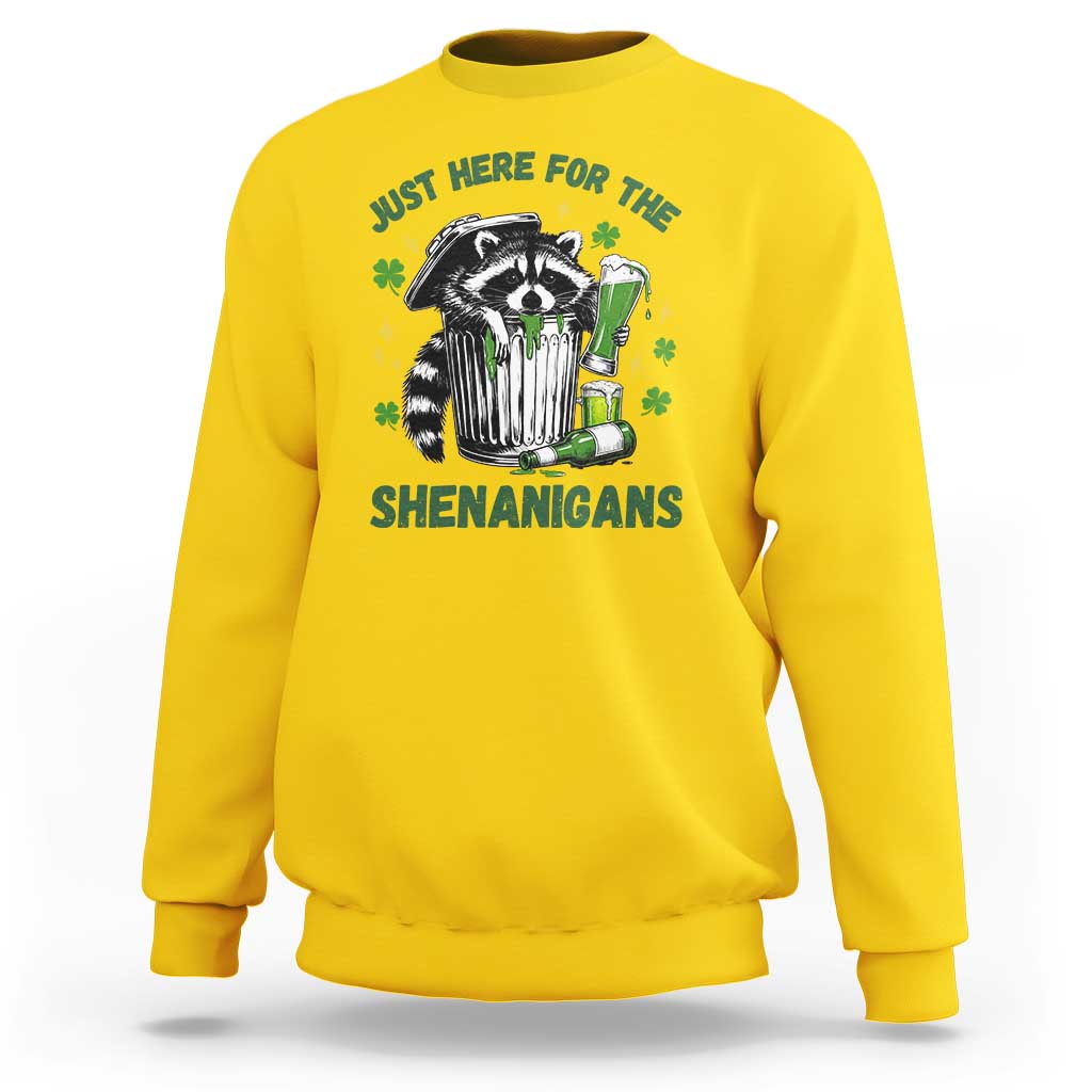 Funny Raccoon St Patricks Day Meme Sweatshirt Trash Panda Just Here For The Shenanigans