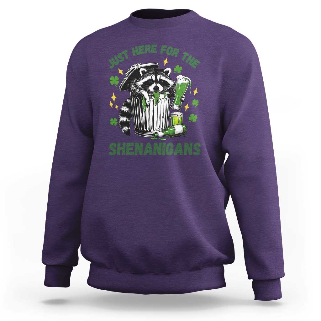 Funny Raccoon St Patricks Day Meme Sweatshirt Trash Panda Just Here For The Shenanigans