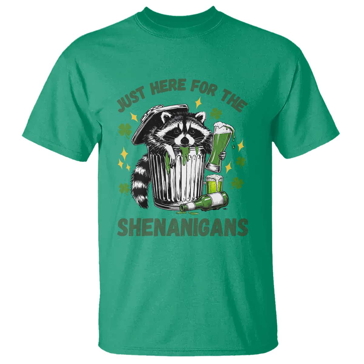 Funny Raccoon St Patricks Day Meme T Shirt Trash Panda Just Here For The Shenanigans