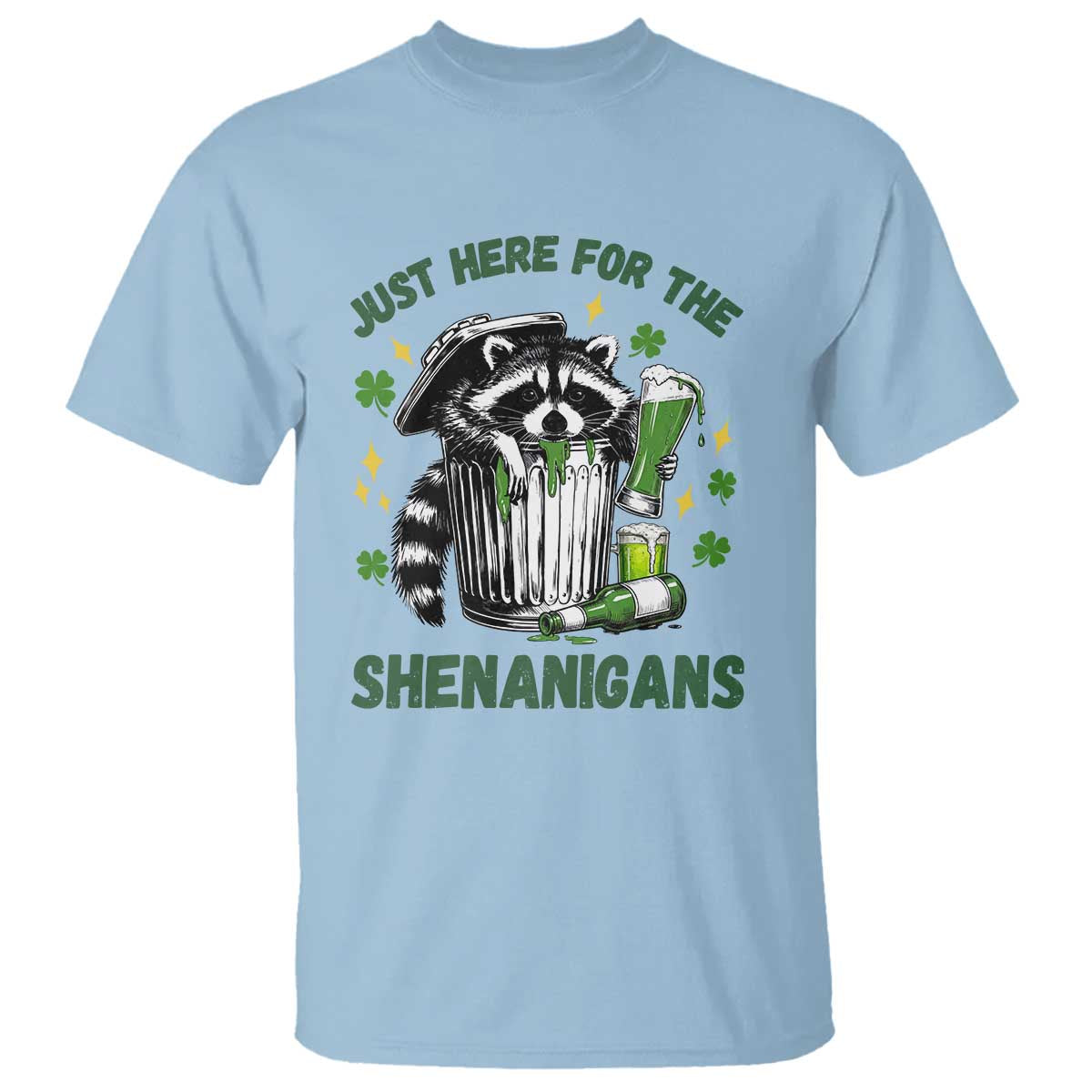 Funny Raccoon St Patricks Day Meme T Shirt Trash Panda Just Here For The Shenanigans