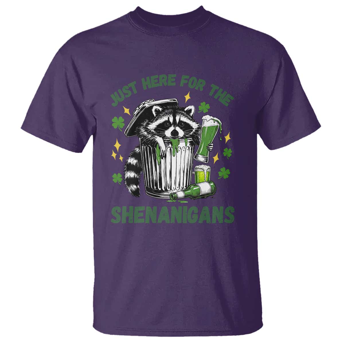 Funny Raccoon St Patricks Day Meme T Shirt Trash Panda Just Here For The Shenanigans