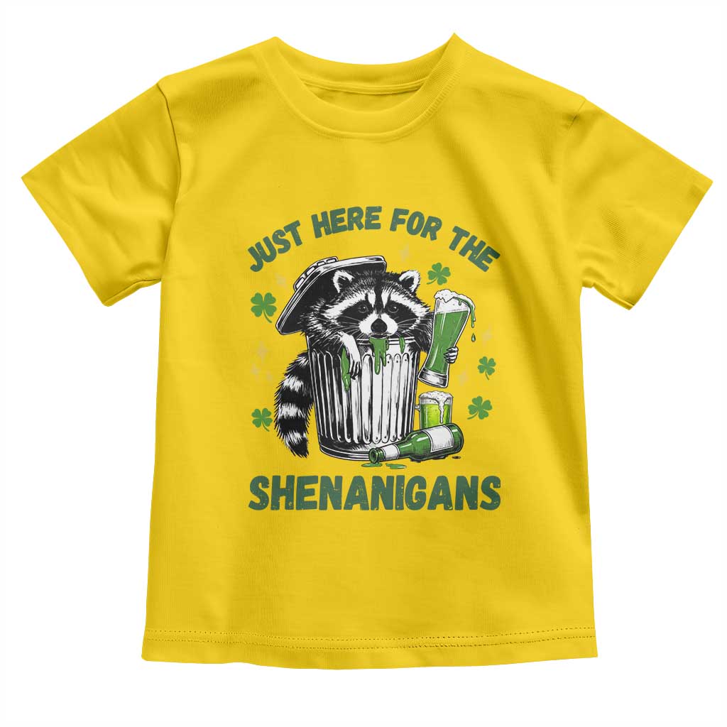 Funny Raccoon St Patricks Day Meme Toddler T Shirt Trash Panda Just Here For The Shenanigans