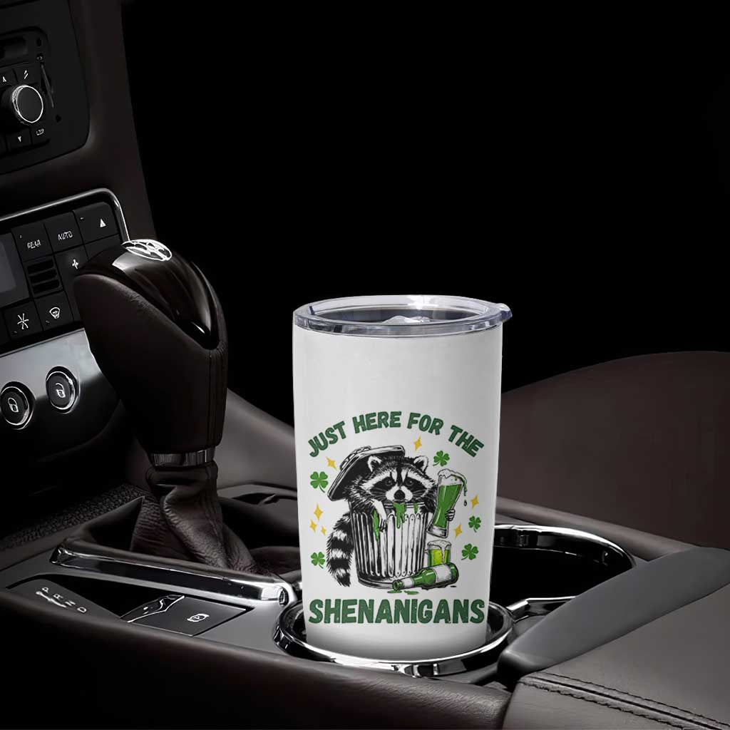 Funny Raccoon St Patricks Day Meme Tumbler Cup Trash Panda Just Here For The Shenanigans