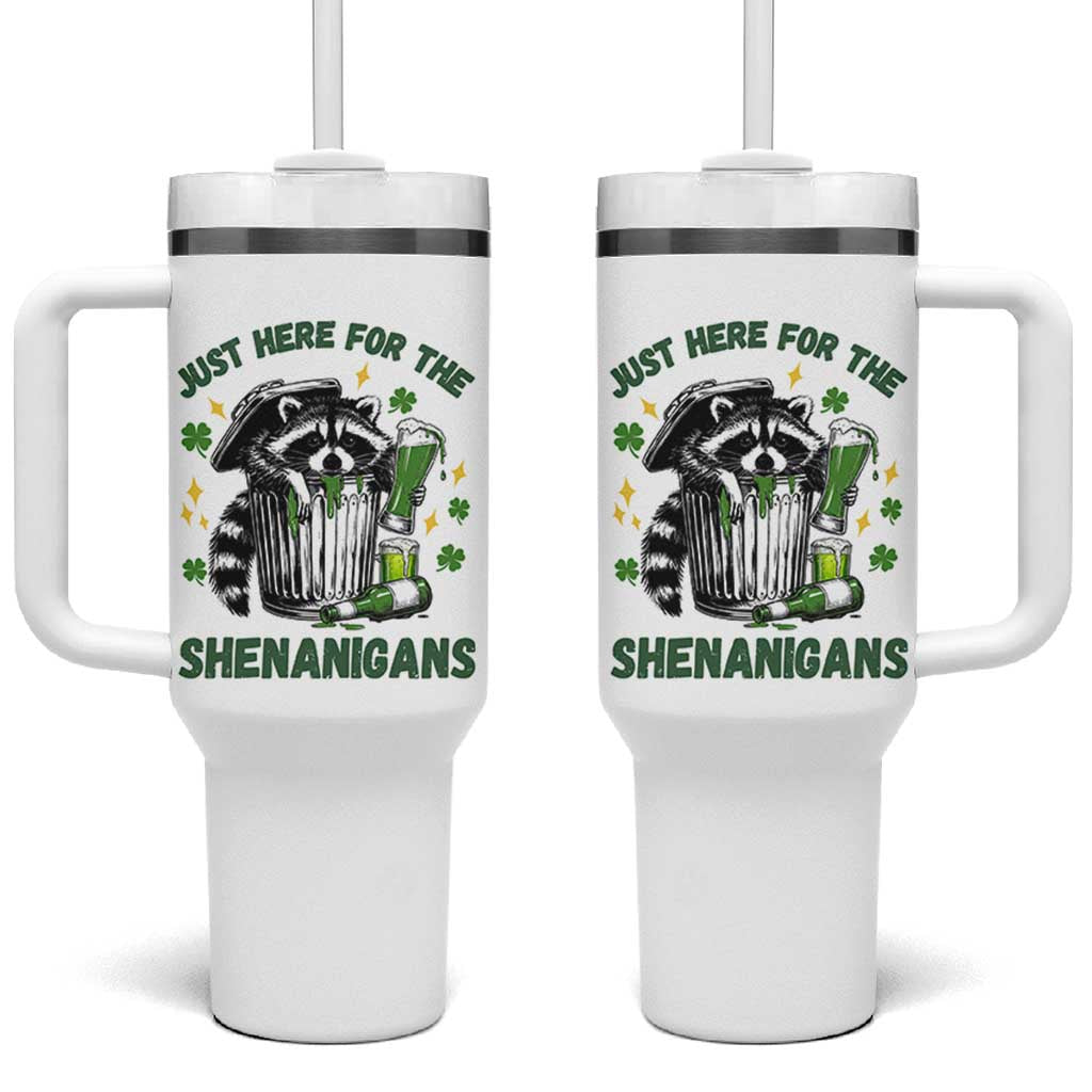 Funny Raccoon St Patricks Day Meme Tumbler With Handle Trash Panda Just Here For The Shenanigans