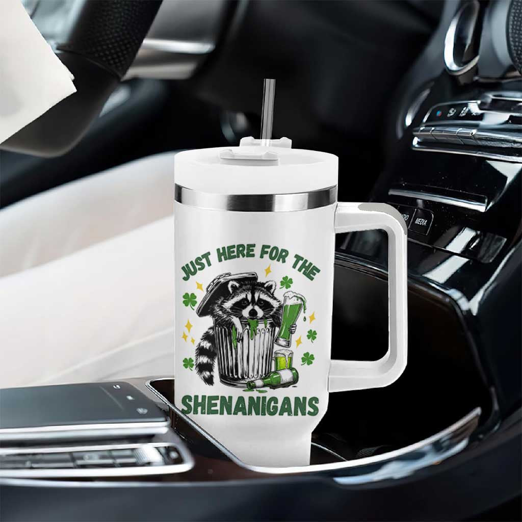 Funny Raccoon St Patricks Day Meme Tumbler With Handle Trash Panda Just Here For The Shenanigans