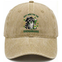 Funny Raccoon St Patricks Day Meme Washed Cotton Baseball Cap Trash Panda Just Here For The Shenanigans