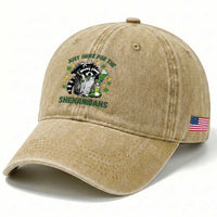 Funny Raccoon St Patricks Day Meme Washed Cotton Baseball Cap Trash Panda Just Here For The Shenanigans