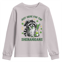 Funny Raccoon St Patricks Day Meme Youth Sweatshirt Trash Panda Just Here For The Shenanigans