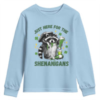 Funny Raccoon St Patricks Day Meme Youth Sweatshirt Trash Panda Just Here For The Shenanigans