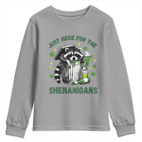 Funny Raccoon St Patricks Day Meme Youth Sweatshirt Trash Panda Just Here For The Shenanigans