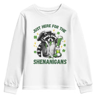 Funny Raccoon St Patricks Day Meme Youth Sweatshirt Trash Panda Just Here For The Shenanigans
