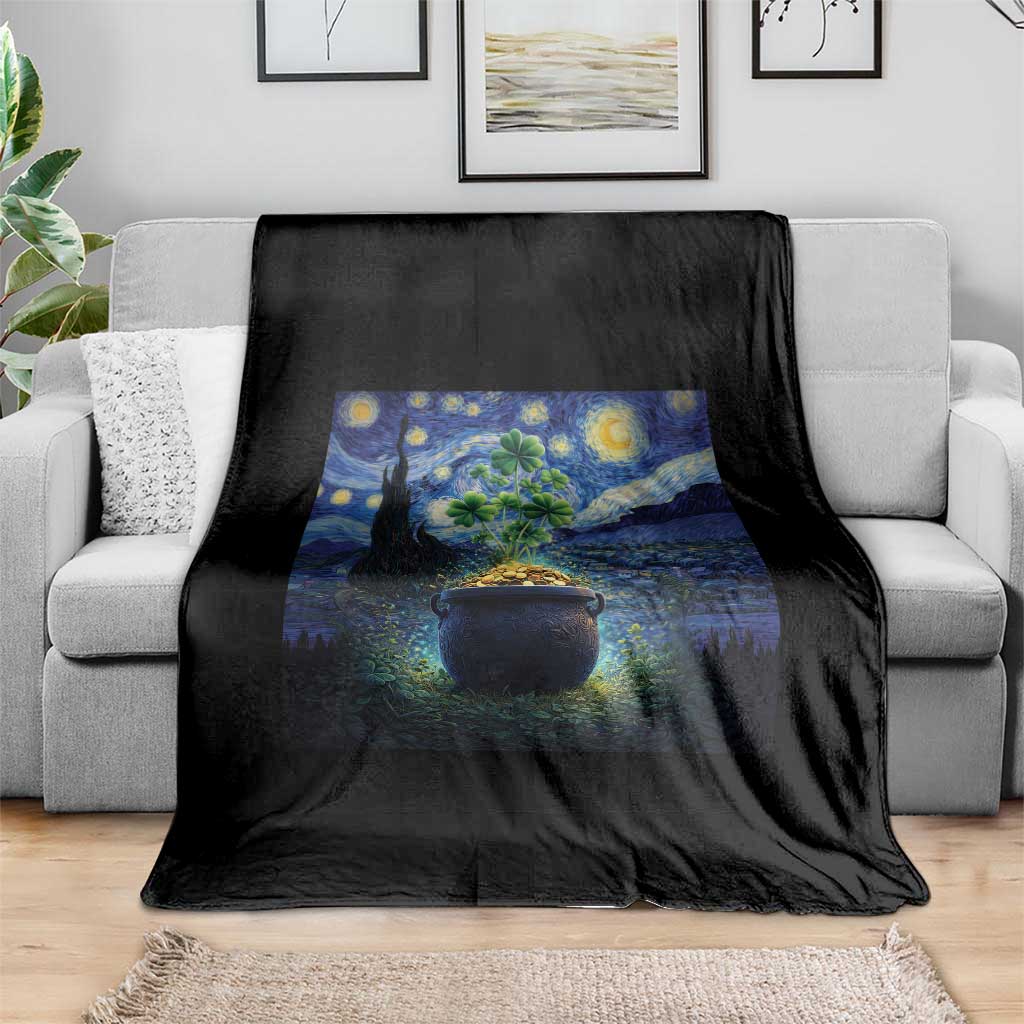 St Patricks Day Starry Night Shamrock Van Gogh Art Throw Blanket