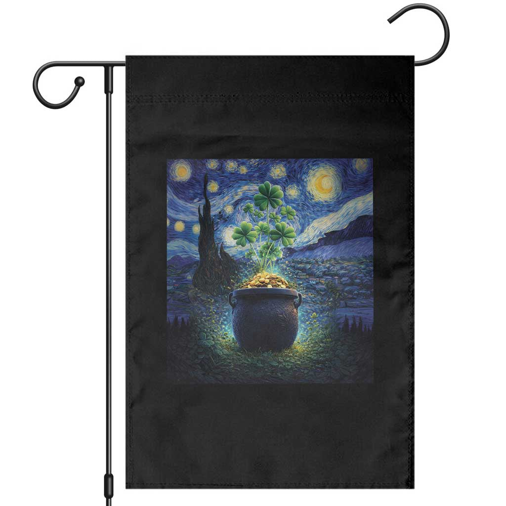 St Patricks Day Starry Night Shamrock Van Gogh Art Garden Flag