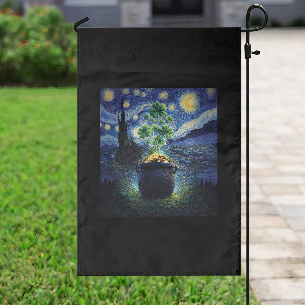 St Patricks Day Starry Night Shamrock Van Gogh Art Garden Flag