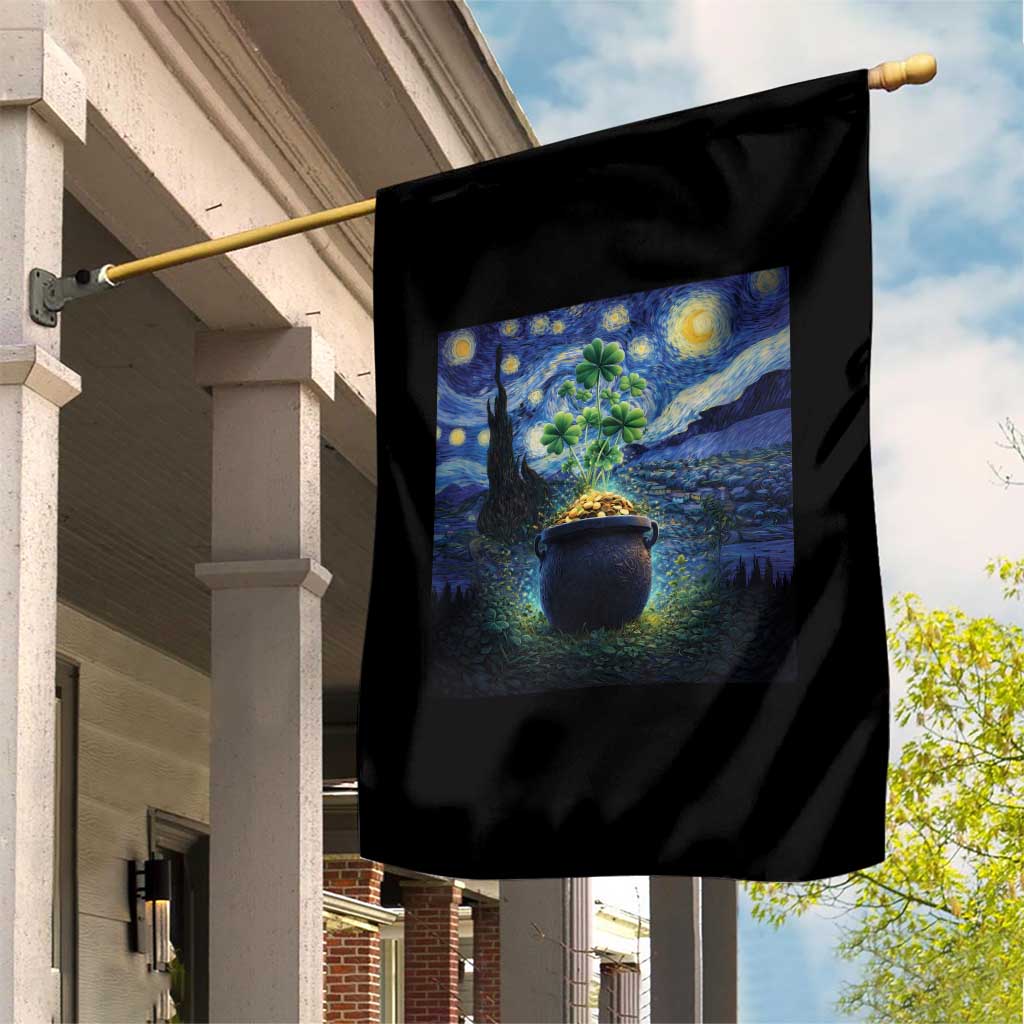 St Patricks Day Starry Night Shamrock Van Gogh Art Garden Flag
