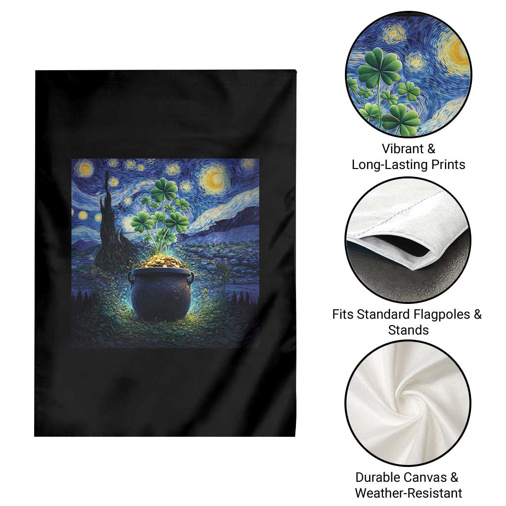 St Patricks Day Starry Night Shamrock Van Gogh Art Garden Flag