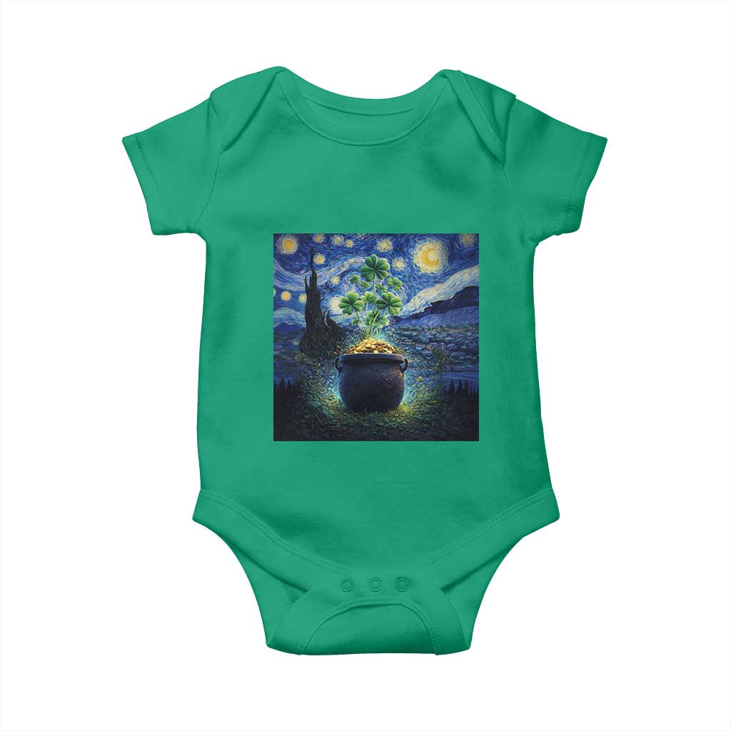 St Patricks Day Starry Night Shamrock Van Gogh Art Baby Onesie