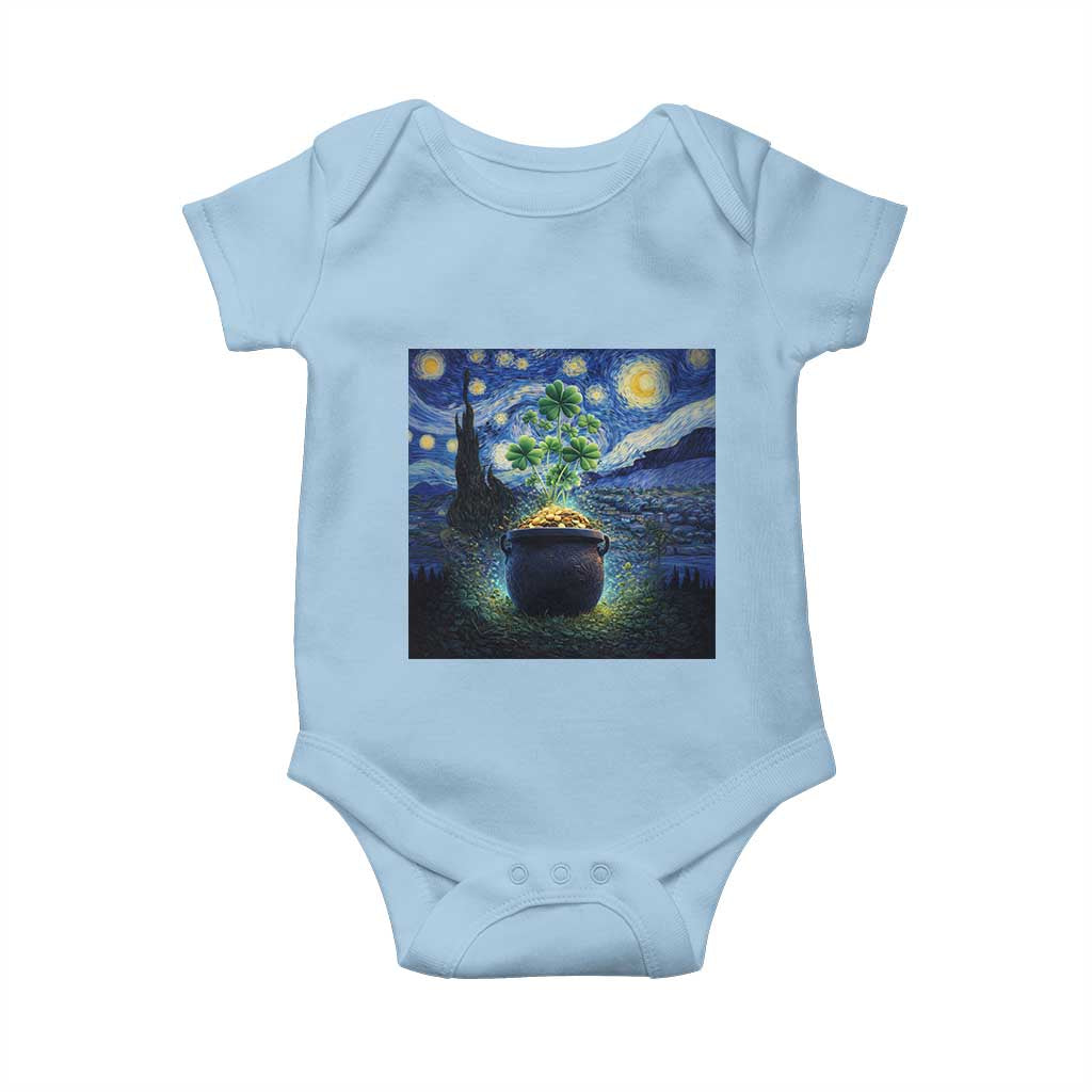 St Patricks Day Starry Night Shamrock Van Gogh Art Baby Onesie