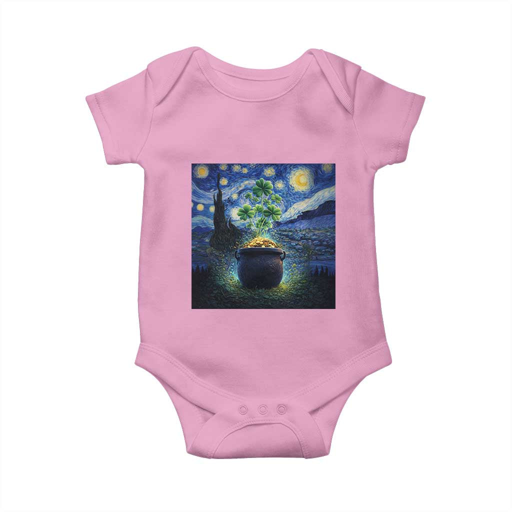 St Patricks Day Starry Night Shamrock Van Gogh Art Baby Onesie