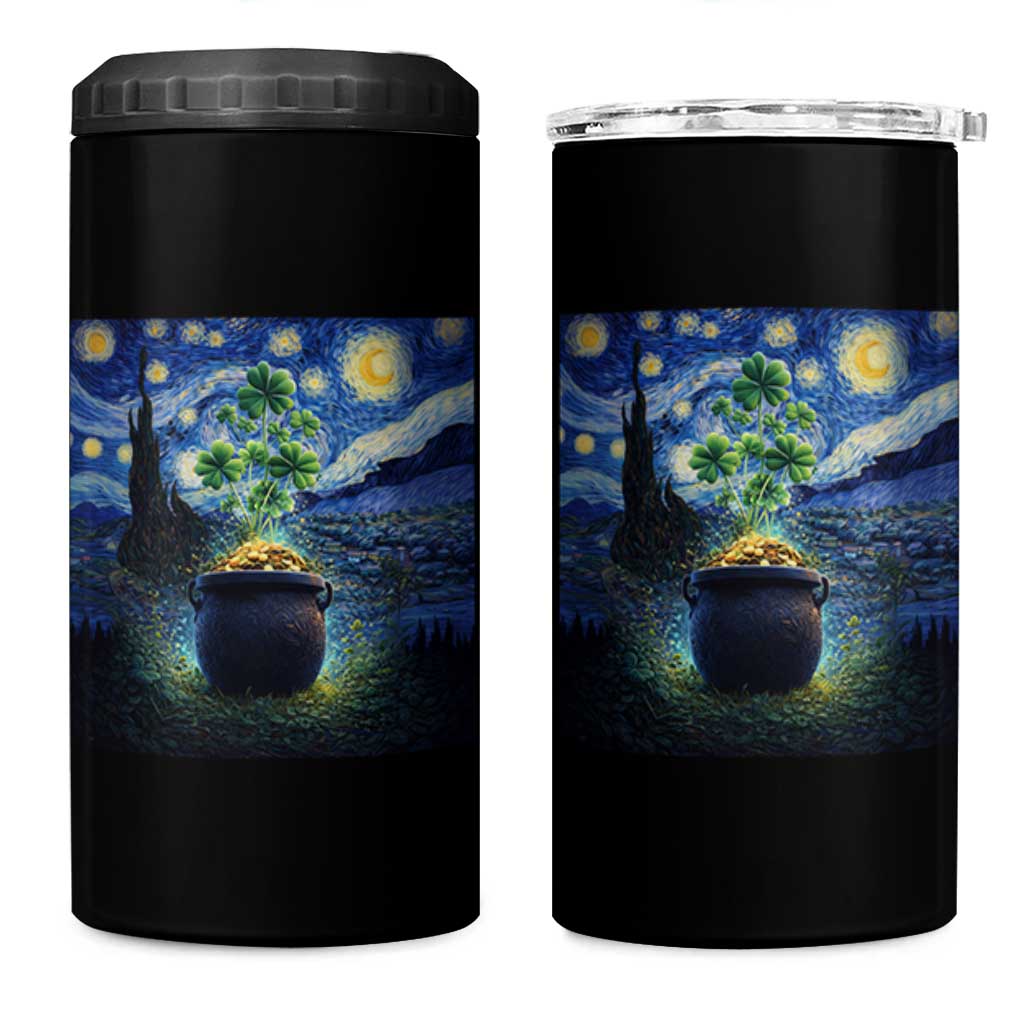 St Patricks Day Starry Night Shamrock Van Gogh Art 4 in 1 Can Cooler Tumbler