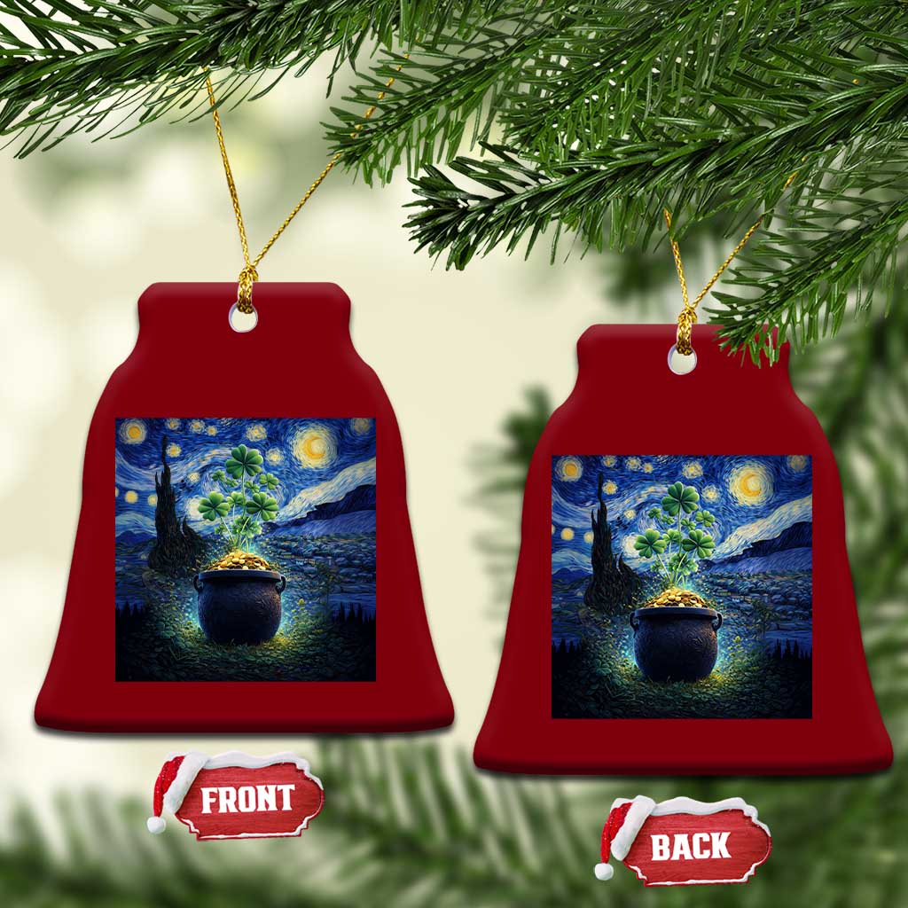 St Patricks Day Starry Night Shamrock Van Gogh Art Ceramic Ornament