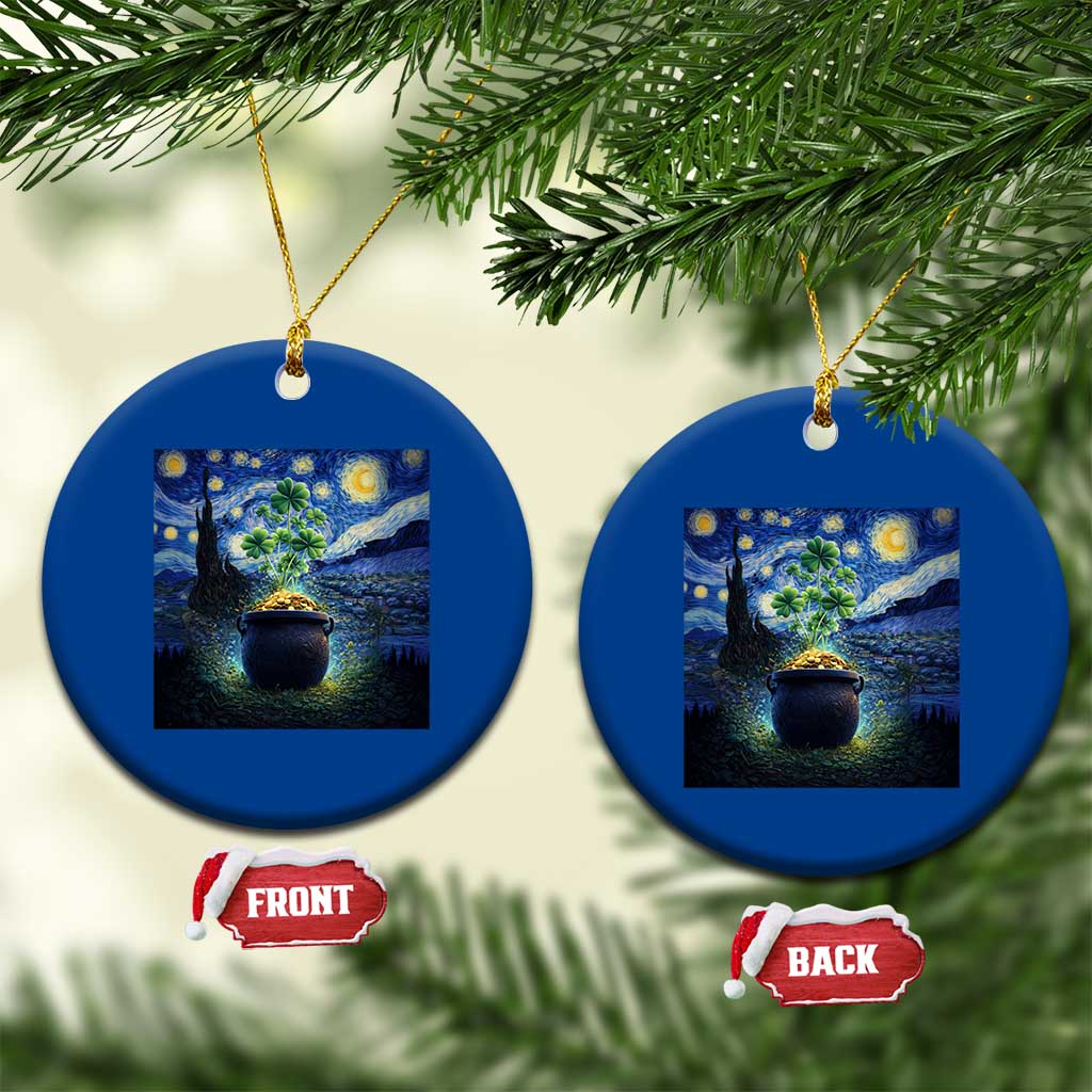 St Patricks Day Starry Night Shamrock Van Gogh Art Ceramic Ornament