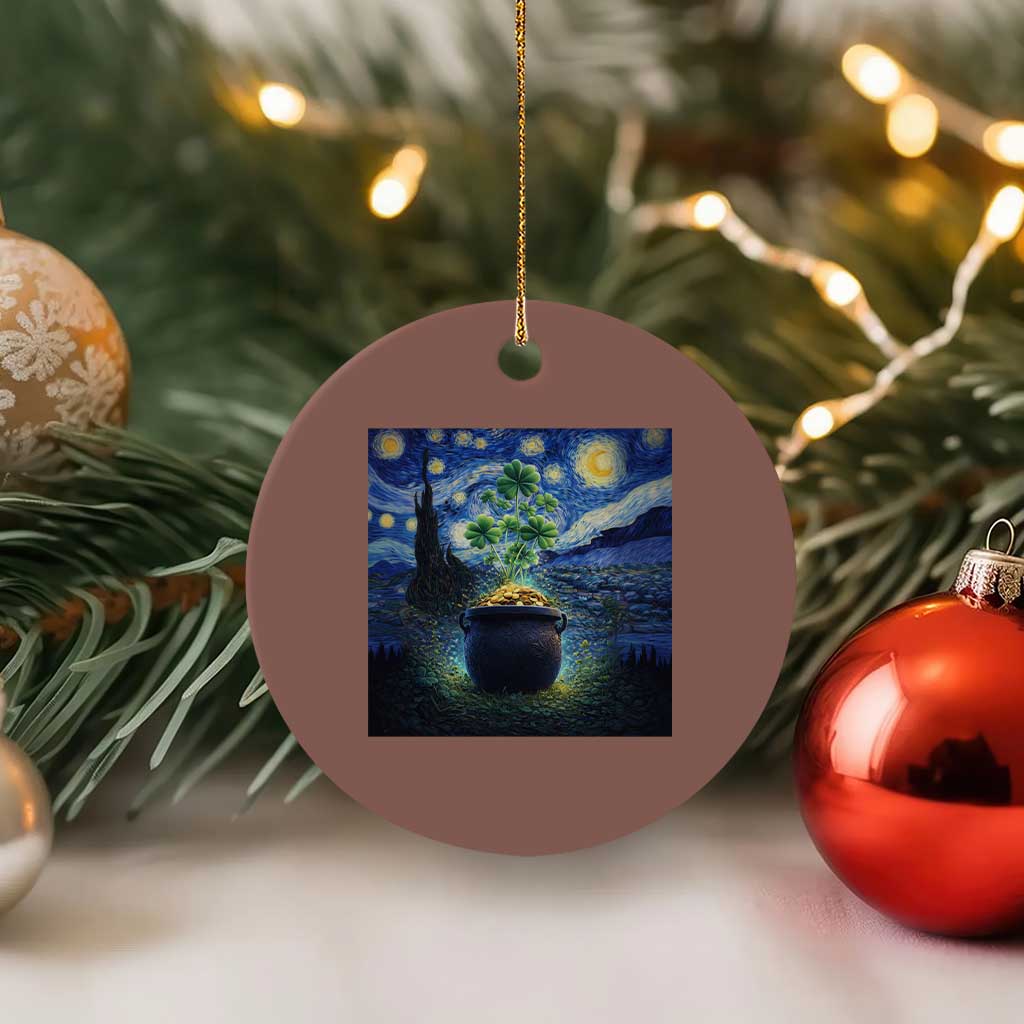 St Patricks Day Starry Night Shamrock Van Gogh Art Ceramic Ornament