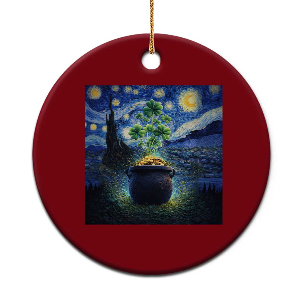 St Patricks Day Starry Night Shamrock Van Gogh Art Ceramic Ornament