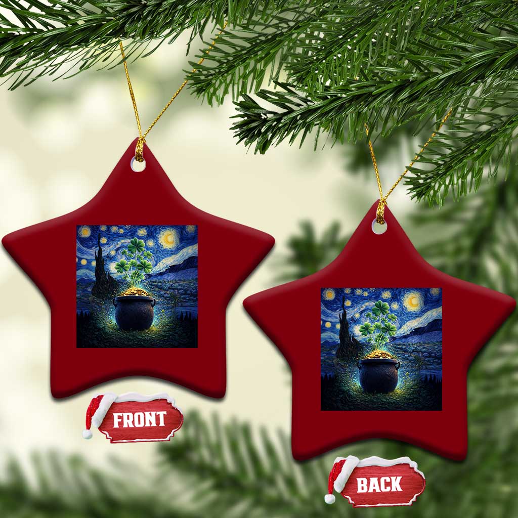 St Patricks Day Starry Night Shamrock Van Gogh Art Ceramic Ornament