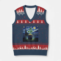 St Patricks Day Starry Night Shamrock Van Gogh Art V-Neck Knit Sweater Vest