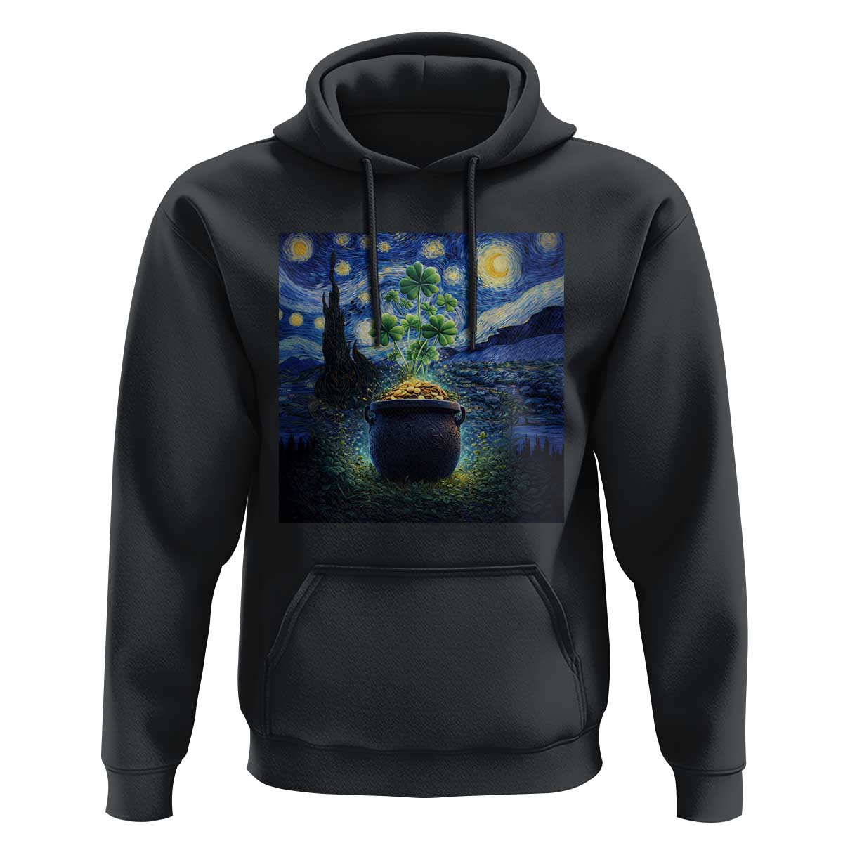 St Patricks Day Starry Night Shamrock Van Gogh Art Hoodie