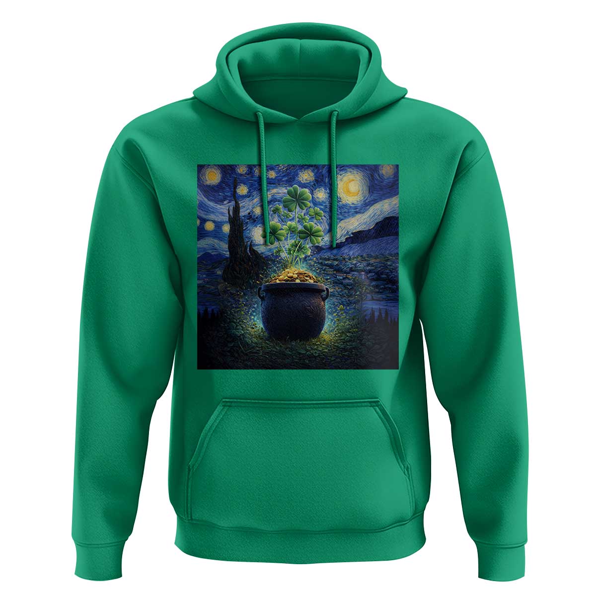 St Patricks Day Starry Night Shamrock Van Gogh Art Hoodie