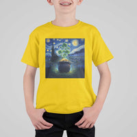 St Patricks Day Starry Night Shamrock Van Gogh Art T Shirt For Kid