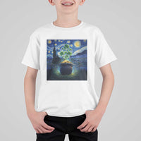 St Patricks Day Starry Night Shamrock Van Gogh Art T Shirt For Kid