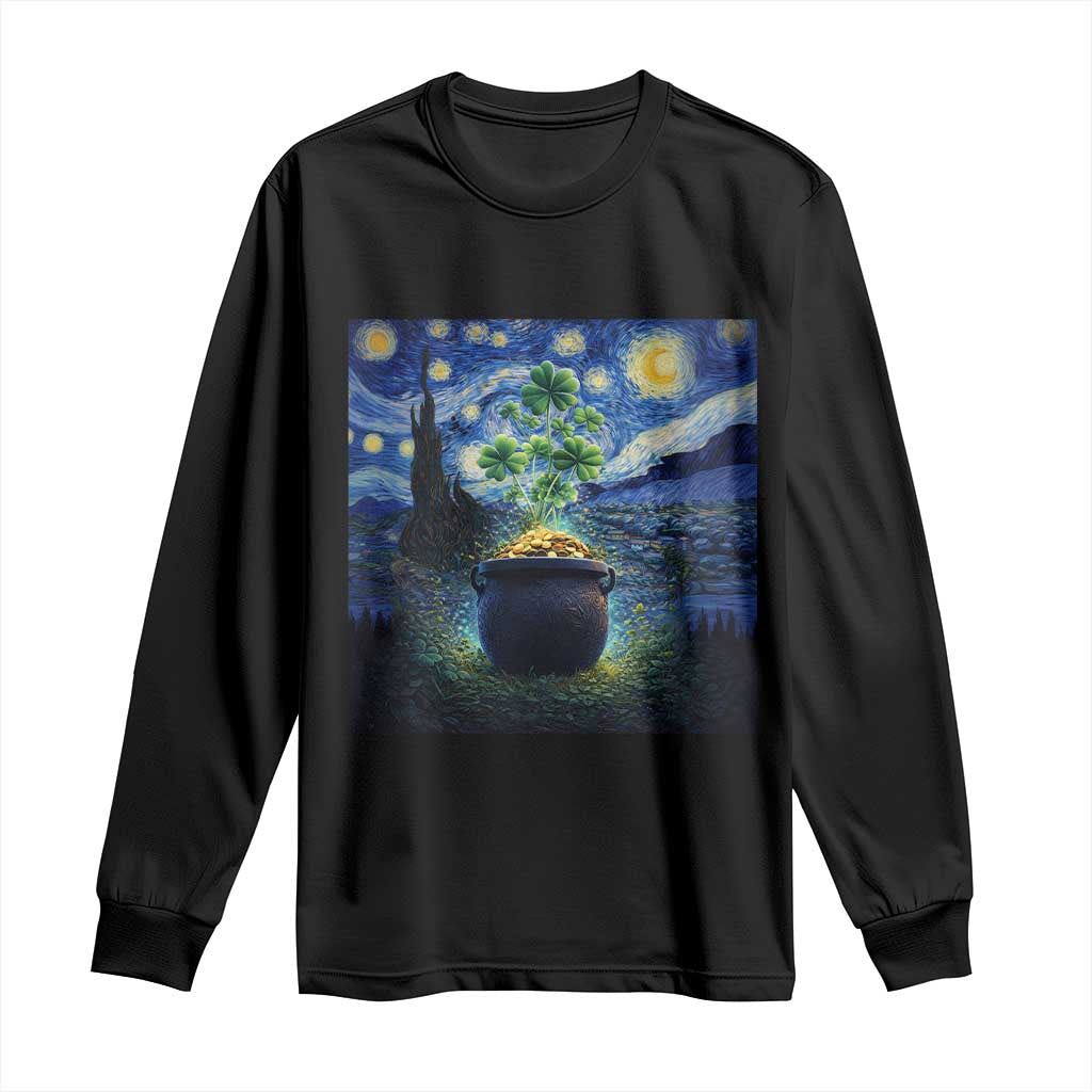 St Patricks Day Starry Night Shamrock Van Gogh Art Long Sleeve Shirt