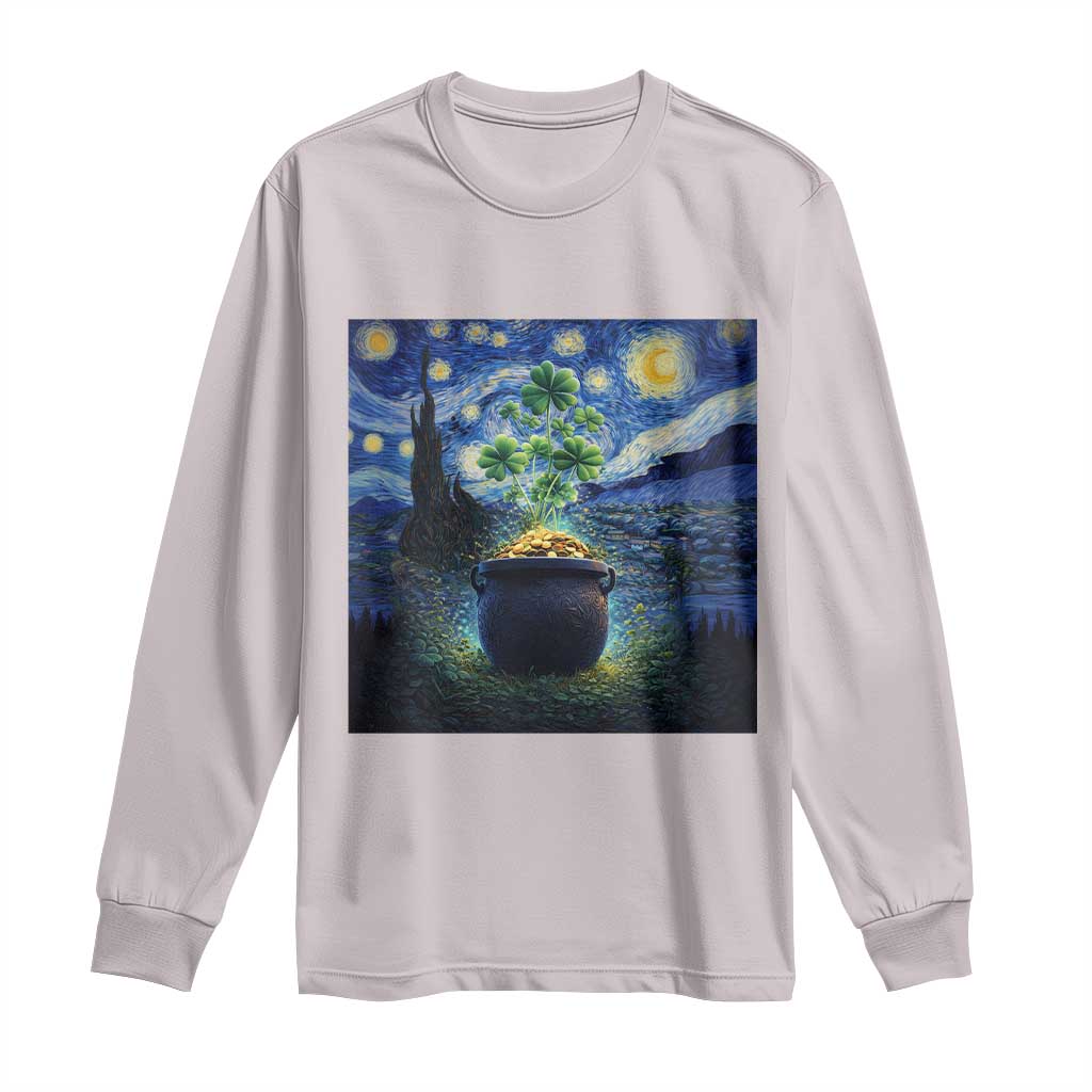 St Patricks Day Starry Night Shamrock Van Gogh Art Long Sleeve Shirt