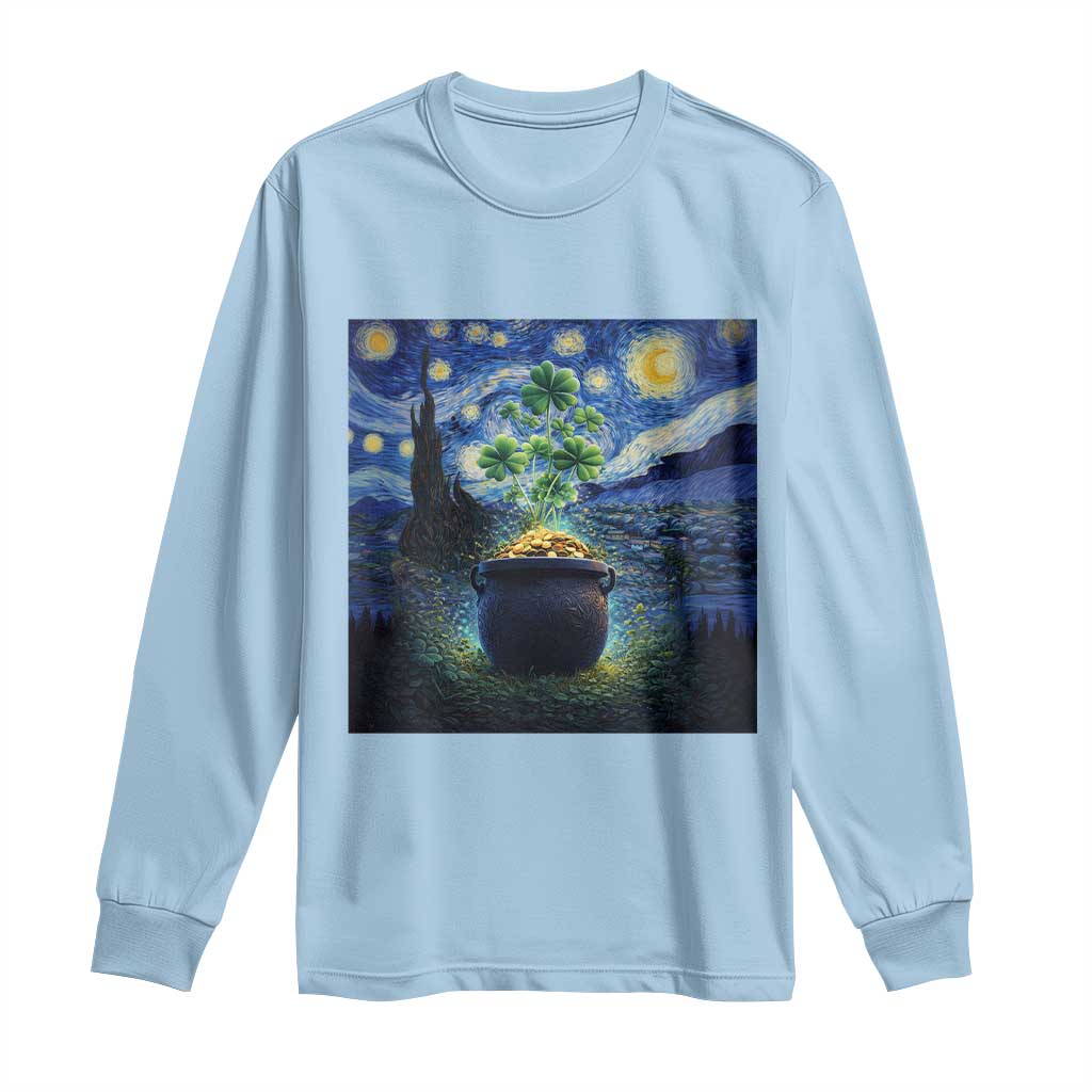 St Patricks Day Starry Night Shamrock Van Gogh Art Long Sleeve Shirt