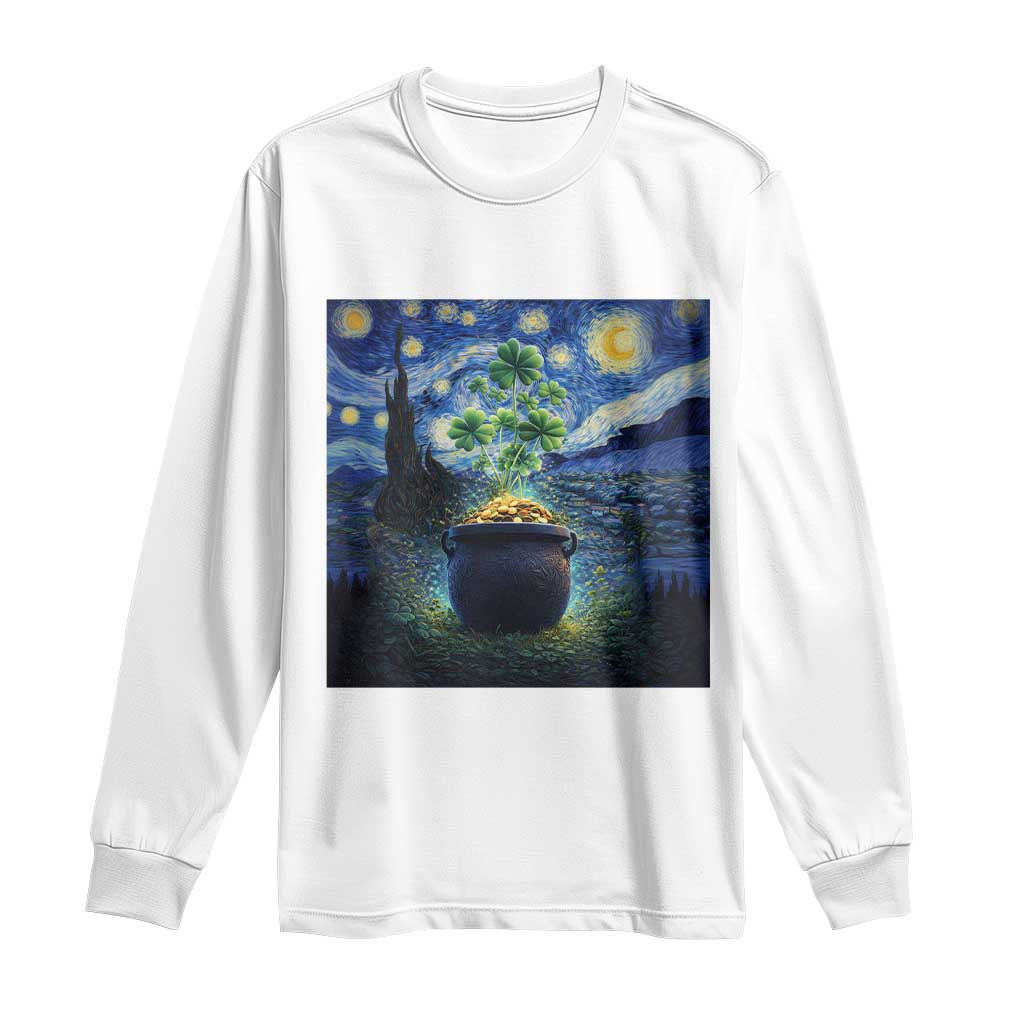 St Patricks Day Starry Night Shamrock Van Gogh Art Long Sleeve Shirt