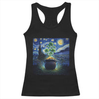 St Patricks Day Starry Night Shamrock Van Gogh Art Racerback Tank Top
